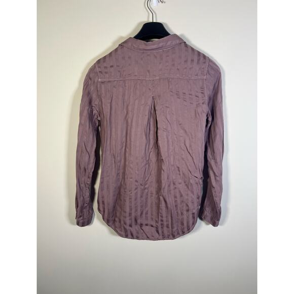 Anthropologie Cloth & Stone Mauve Striped Button Blouse Long Sleeve Size Small - Picture 6 of 9